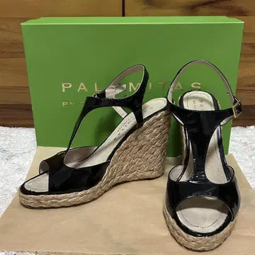 PALOMITAS 웨지 샌들 블랙 검정 에나멜 스페인산