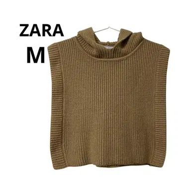 새상품급 ZARA 브라운 슬리브리스 스웨터 후드 부착 판초 세련된