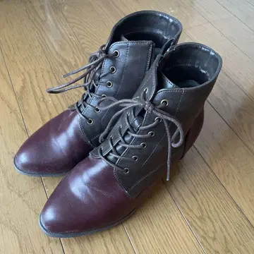 가죽 앵클 부츠 브라운 버건디 24cm