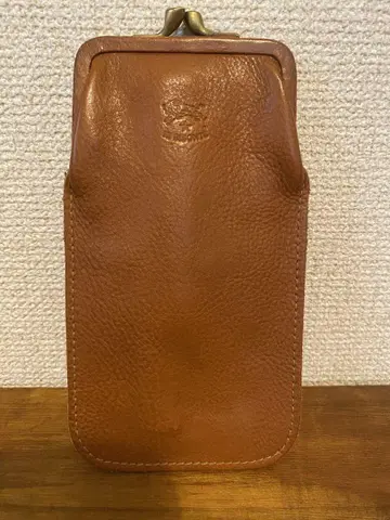 일비종떼 안경 케이스 천연 가죽 가마구치 로고 소가죽 캐러멜