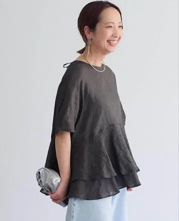퓨어세신 라미 2겹 페플럼 블라우스