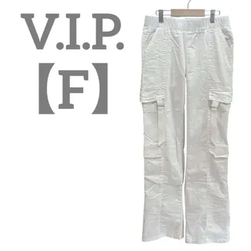 V.I.P. [F] 카고 팬츠 화이트 스트레이트 전체 밴딩 스트레치