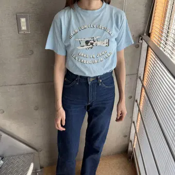 80년대 90년대 미국 구제 의류 스카이블루 프린트 티셔츠