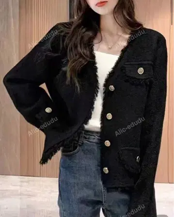 노카라 블랙 자켓 프린지 마감