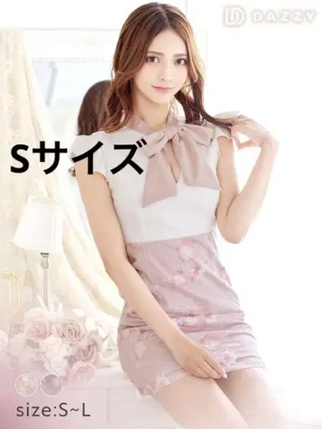 데이지 스토어 플라워 자수 프릴 소매 리본 타이트 미니 드레스 S