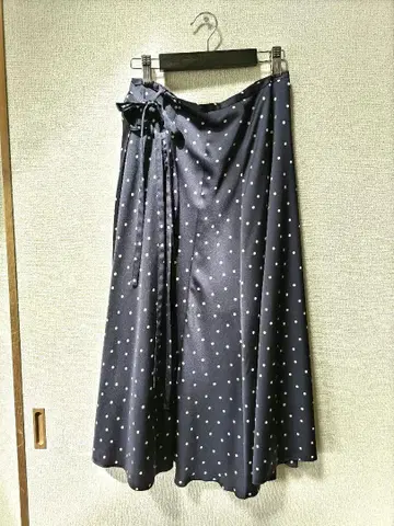 이에나 IENA 플레어 스커트 미모레 롱 도트 무늬 34 네이비