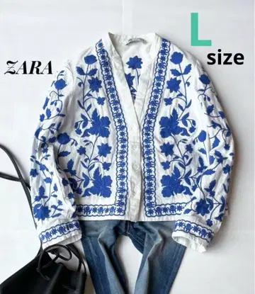 자라 ZARA 린넨 블렌드 자수 자수 셔츠 가디건