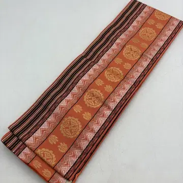 반폭 오비 크림색 체크 격자 길이 354cm 506229