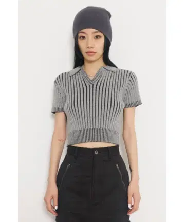 LAGUA GEM POLO NECK GROOVE 니트 그레이 폴로 리브