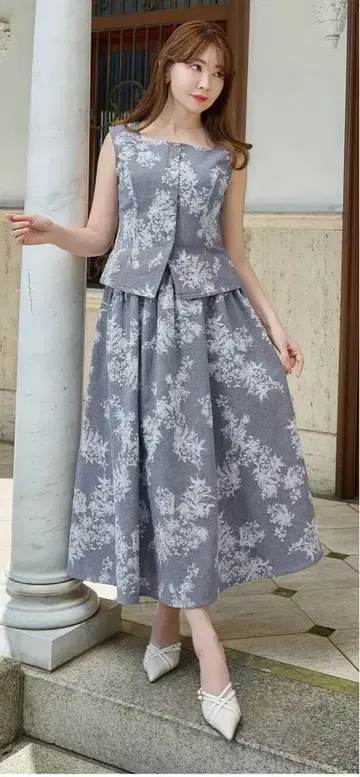 하립투 [새상품, 새상품급] 그레이 플라워 프린트 셋업