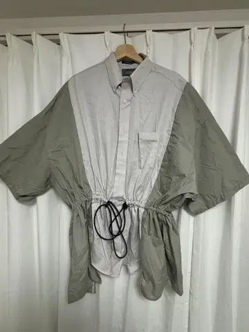 구제 의류 바이컬러 반팔 셔츠 그레이 카키