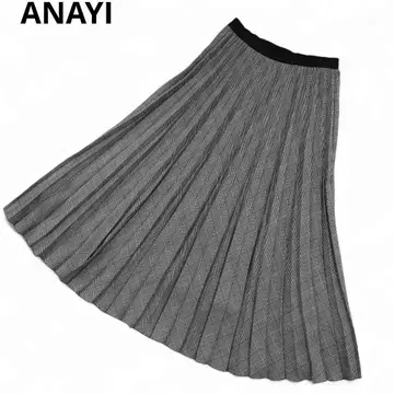 ANAYI 아나이 체크 플리츠 스커트 36 블랙 밴딩
