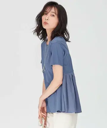 23구 알비니스타 스무스 플레어 컷 티셔츠 블루 그레이 이소재 턱 상의