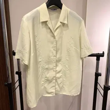 알로하 셔츠 오픈 카라 셔츠 자수 민트 그린