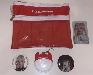 BABYMONSTER 파우치, 캔 홀더, 캔 배지 2개, 트레이딩 카드