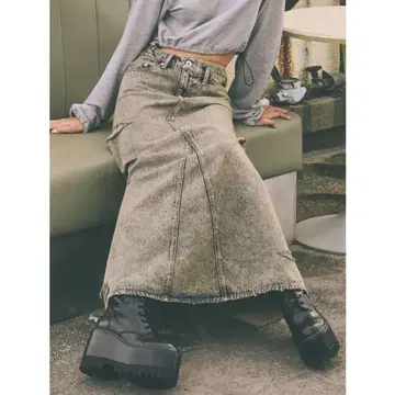 제이다 MCP SIDERIPPED OVERLAP 케미컬 데님 롱 스커트
