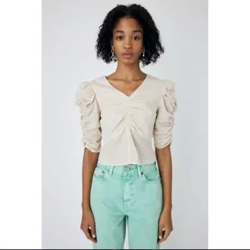moussy GATHER SLEEVE 블라우스 개더 퍼프 V넥