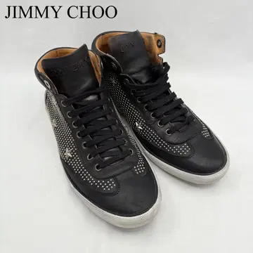 JIMMY CHOO 스타 스터드 로고 하이컷 스니커즈 가죽