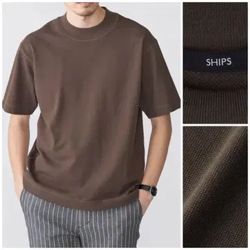 SHIPS 쉽스 카노코 컴포트 넥 티셔츠 브라운 L