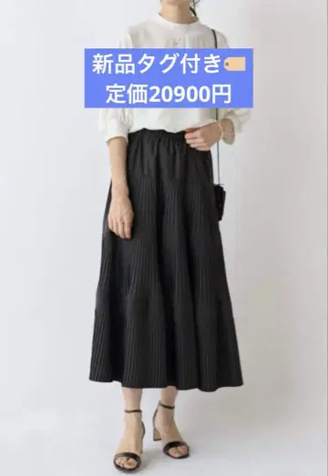 플리츠 티어드 스커트 블랙 미사용 새상품