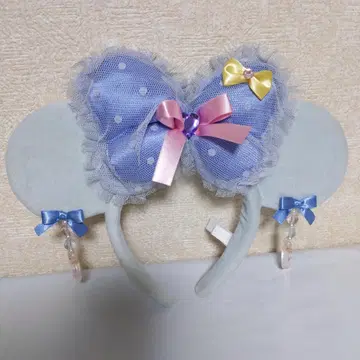 스카이블루 리본 포함 귀 모양 머리띠