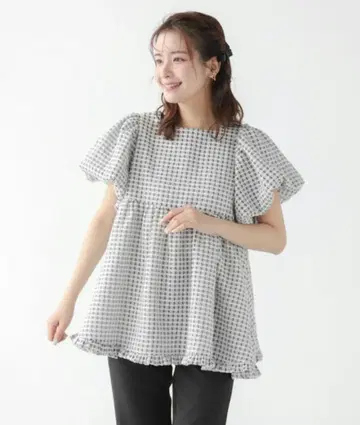 Fitmore 스퀘어 넥 체크 상의