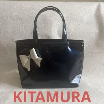 Kitamura 키타무라 에나멜풍 토트백 입체 리본 네이비