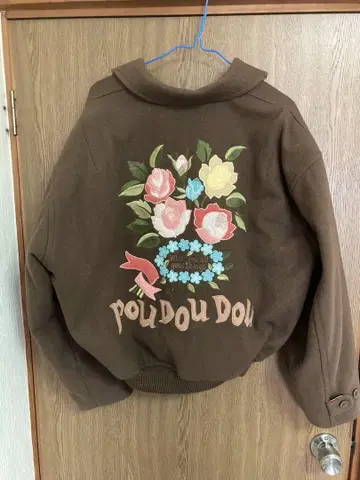 빈티지 poudoudou 블루종 리버서블 꽃무늬 장미 브라운