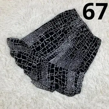 플레어 스커트 프릴 모노톤 블랙 무릎 기장 여성용 허리 67
