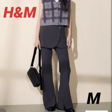 H&M 레이어드 팬츠 다크 그레이 K-스타일 y2k 플레어 팬츠 슬릿