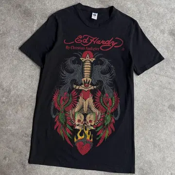 USA제 Ed Hardy 스컬 티셔츠 큐빅 타투 Y2K