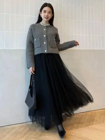 anuans 시어 볼륨 샤샤 스커트 블랙 검정