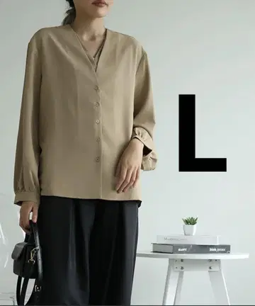 aimoha 카슈쿨풍 V넥 페이크 레이어드 블라우스 L