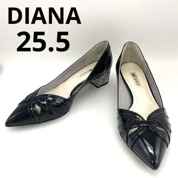 DIANA 블랙 에나멜 펌프스 글리터 라메 25.5cm
