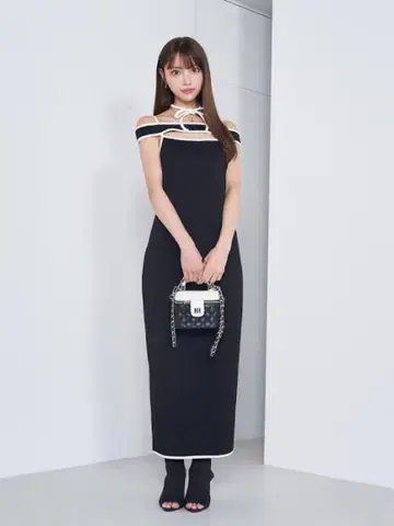 darich 파이핑 컷 리본 롱 원피스 블랙 프리