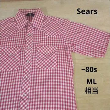 Sears 시어스 삼각형 택 빈티지 체크 무늬 반팔 웨스턴 셔츠
