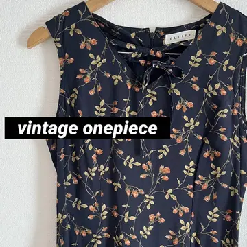 vintage 원피스 슬리브리스 꽃무늬 네이비 쇼와 레트로 롱