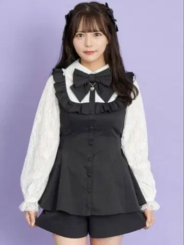 시크릿허니 레이스 소매 프릴 요크 셋업