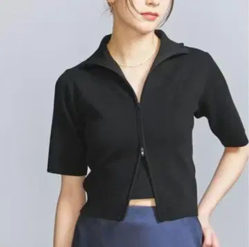 뷰티 & 유스 리브 지퍼 탑 블랙 가디건