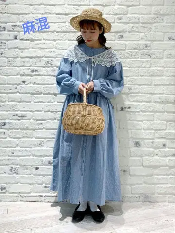 사만사 모스모스 깅엄 스탠드 카라 원피스