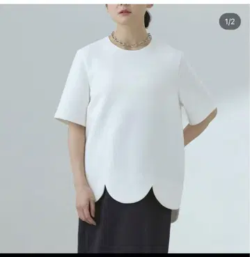 em. em 도트 스캘럽 풀오버 반팔 티셔츠