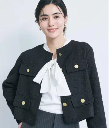 coca 코카 트위드 골드 버튼 자켓 블랙 m