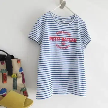 PETIT BATEAU 쁘띠 바토 보더 로고 티셔츠 오가닉 L