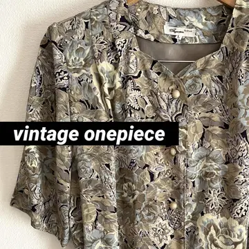 vintage 원피스 꽃무늬 쇼와 레트로 롱 반팔 벨트 포함 L