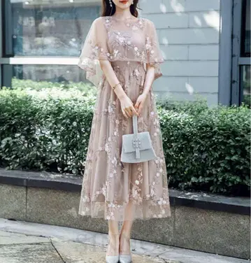 꽃 자수 드레스 핑크 원피스