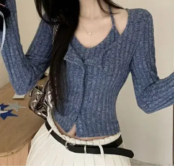 한국 언니 상의 블루