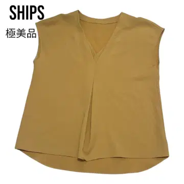 SHIPS 머스타드 V넥 프렌치 슬리브 슬리브리스 블라우스 쉽스