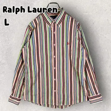 Ralph Lauren 긴팔 셔츠 L 상당 멀티 스트라이프 커스텀 핏