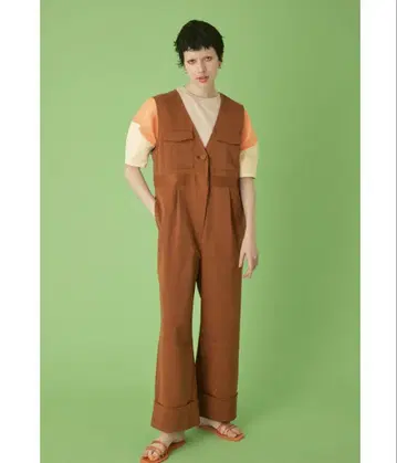 오렌지 브라운 V넥 살로펫 해린 도트 사이