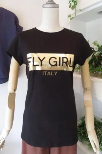 FLY GIRL ITALY 골드 프린트 티셔츠